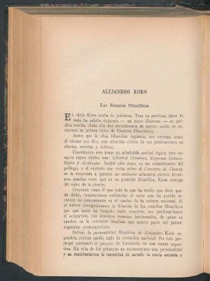 Alejandro Korn : Los ensayos filosóficos