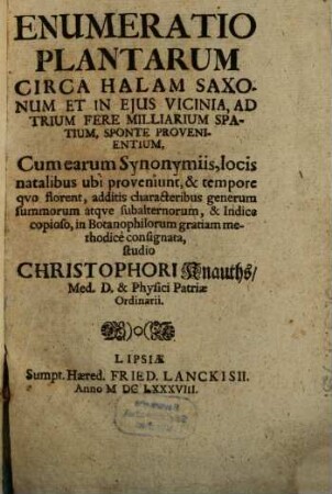 Enumeratio plantarum circa Halam Saxonum et in eius vicinia sponte provenientium