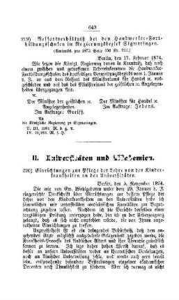 Ressortverhältniß bei den Handwerker-Fortbildungsschulen im Regierungsbezirk Sigmaringen : [I. Allgemeine Verhältnisse der Behörden und Beamten]