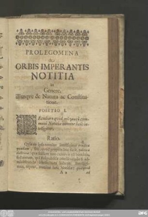 Prolegomena de Orbis Imperantis Notitia in Genere, illiusque & Natura ac Constitutione.