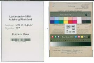 Entnazifizierung Hans Kremers , geb. 29.04.1905 (Studienrat)