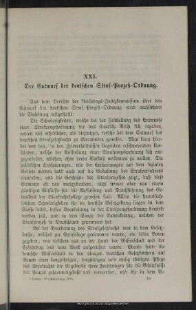XXI. Der Entwurf der deutschen Straf-Prozeß-Ordnung