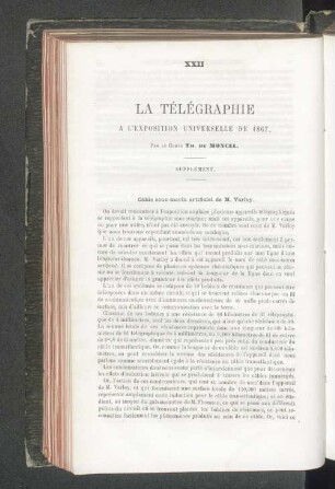 XXII La télégraphie a l'exposition universelle de 1867.
