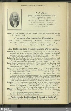 XV. Technologische fremdsprachliche Wörterbücher
