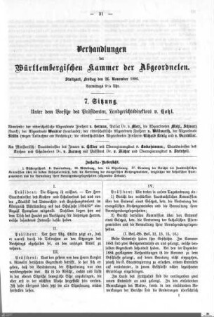 7. Sitzung, Stuttgart, 26.11.1886
