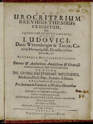Urocriterium Brevibus Thesibus Exhibitum