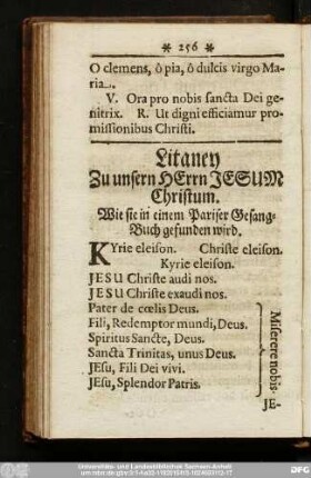 Litaney Zu unsern Herrn Jesum Christum.