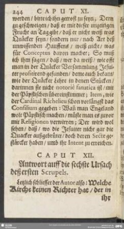 Caput XII. Antwort auff die sechste Ursach deß ersten Scrupels