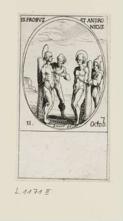 Oktober - Heiliger Probus und Heiliger Andronikos, Blatt 91 der Folge "Les images de tous les saincts et saintes de l'année"