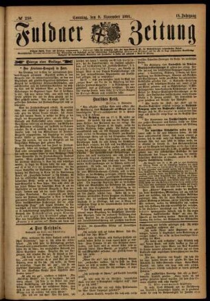 Erste Ausgabe vom Sonntag, den 08. November 1891.