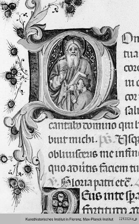 Missale Romanum : Textseite mit historisierter Initiale D: Heiliger