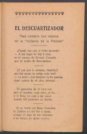 El descuartizador : Para cantarlo con música de la "Verbena de la Paloma"
