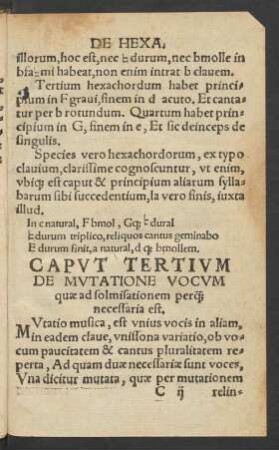Caput Tertium De Mutatione Vocum quae ad solmisationem perquam necessaria est.