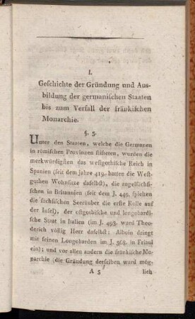 I. Geschichte der Gründung und Ausbildung der germanischen Staaten bis zum Verfall der fränkischen Monarchie