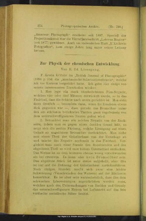 Zur Physik der chemischen Entwicklung