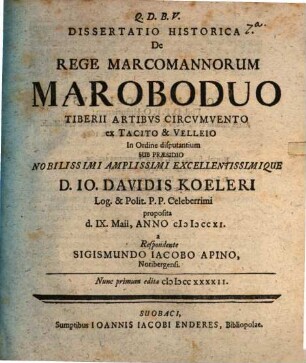 Diss. hist. de rege Marcomannorum Maroboduo, Tiberii artibus circumvento