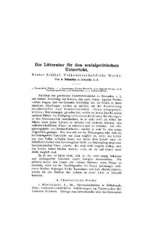 Die Litteratur für den sozialpolitischen Unterricht