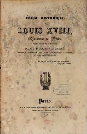 Eloge historique de Louis XVIII.