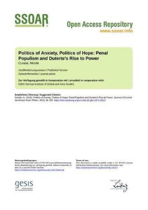 Politics of Anxiety, Politics of Hope: Penal Populism and Duterte’s Rise to Power