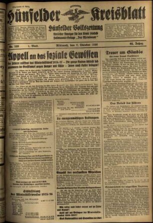 Erste Ausgabe vom Mittwoch, den 07. Oktober 1936.