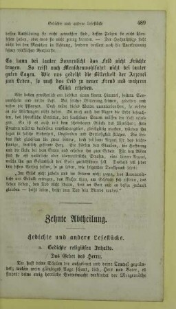 Zehnte Abtheilung. Gedichte und andere Lesestücke