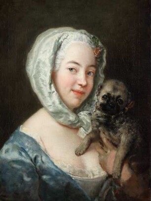 Marie de Rège, geb. Pesne mit einem Mopshund