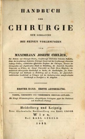 Handbuch der Chirurgie : zum Gebrauche bei seinen Vorlesungen, 1. Bd., 1. Abth.