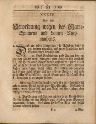 XXXIV. Aus der Verordnung wegen des Garn-Spinnens und Linnen-Tuchmachens.