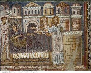 Silvesterlegende, Petrus und Paulus erscheinen dem heiligen Konstantin im Krankenlager