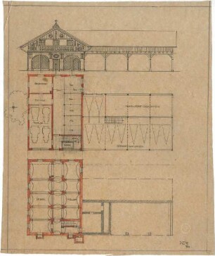 Littmann, Max; Bocksberg; Hofgut, Geländeaufnahmen, Wasserversorgung,Transformatorenhaus, Erweiterungsbauten u.Umbauten - Grundrisse, Ansicht