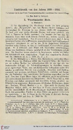1: Fundchronik von den Jahren 1888-1892 : Fortsetzung der in den Württ. Vierteljahresheften 1890 gegebenen Zusammenstellung