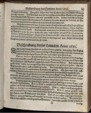 Beschreibung dieses Cometen Anno 1652.