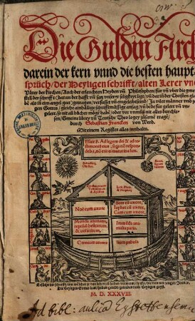 Die Guldin Arch darein der kern unnd die besten hauptsprüch der Heyligen schrifft, alten Lerer und Väter der kirchen ... verfasset un[d] eingeleibt seind