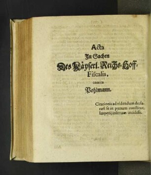 Acta In Sachen Des Käyserl. Reichs-Hoff-Fiscalis.