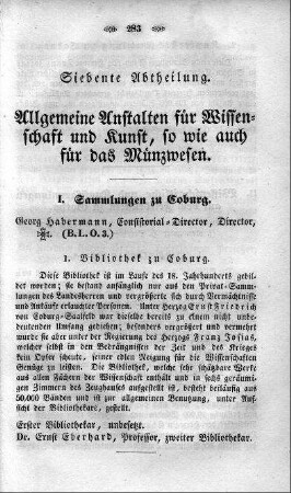 7. Abtheilung : Allgemeine Anstalten für Wissenschaft und Kunst, sowie auch für das Münzwesen