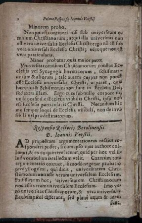 Responsio Rectoris Berolinsensis D. Joannis Vorstii