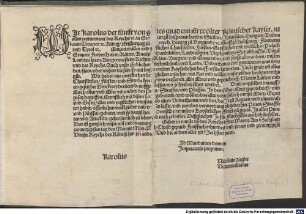 (W)Ir Karolus der fünfft von gottes gnadenn Erwölter Römischer Kayser. zu allen zeyten merer des Reychs ... haben ... Ein Edict und gepotsbrieff Martin Luther und ein gesetz die Druckerey beruerend außgeen lassen ...