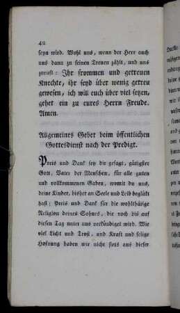 Allgemeines Gebet beim öffentlichen Gottesdienst nach der Predigt.