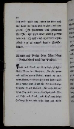 Allgemeines Gebet beim öffentlichen Gottesdienst nach der Predigt.