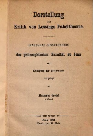 Darstellung und Kritik von Lessings Fabeltheorie