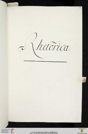 Einleitung zum fünften Titulus (der Classis II Philosophica): Rhetorica