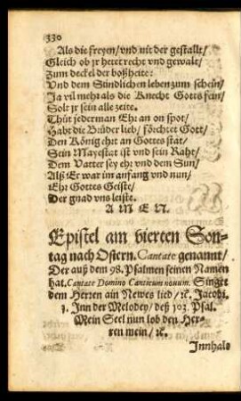 Epistel am vierten Sontag nach Ostern. Cantate genannt ...