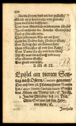 Epistel am vierten Sontag nach Ostern. Cantate genannt ...