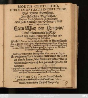 Mortis Certitudo. Horae Emortualis Incertitudo