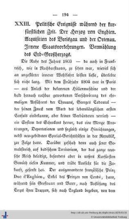 XXIII. Politische Ereignisse während der kurfürstlichen Zeit