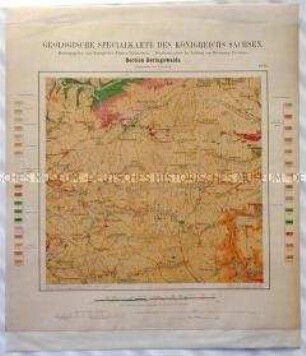 Topographische Karte der Gegend südlich von Geringswalde in Sachsen mit erdzeitgeschichtlicher Einordnung der Gesteinsformationen