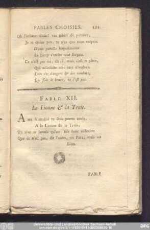 Fable XII. La Lionne & la Truie.