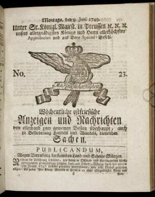 No. 23. Montags, den 9. Junii 1749.