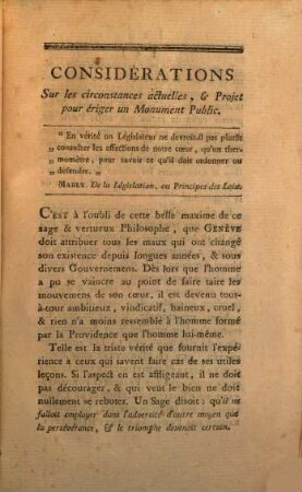 Considerations Sur Les Circonstances Actuelles, Et Projet Pour ériger un Monument Public