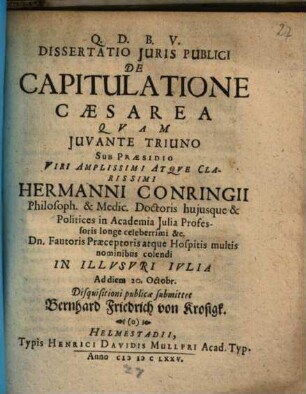 Diss. iur. publ. de capitulatione Caesarea